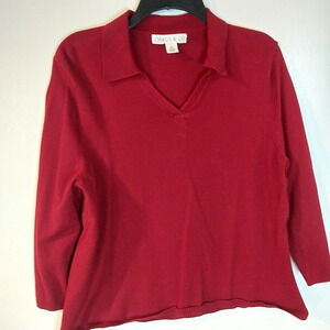Chaus & Co Womens Sweater Large Wine V- Neck Knit Cottagecore Preppy / #3146‎
